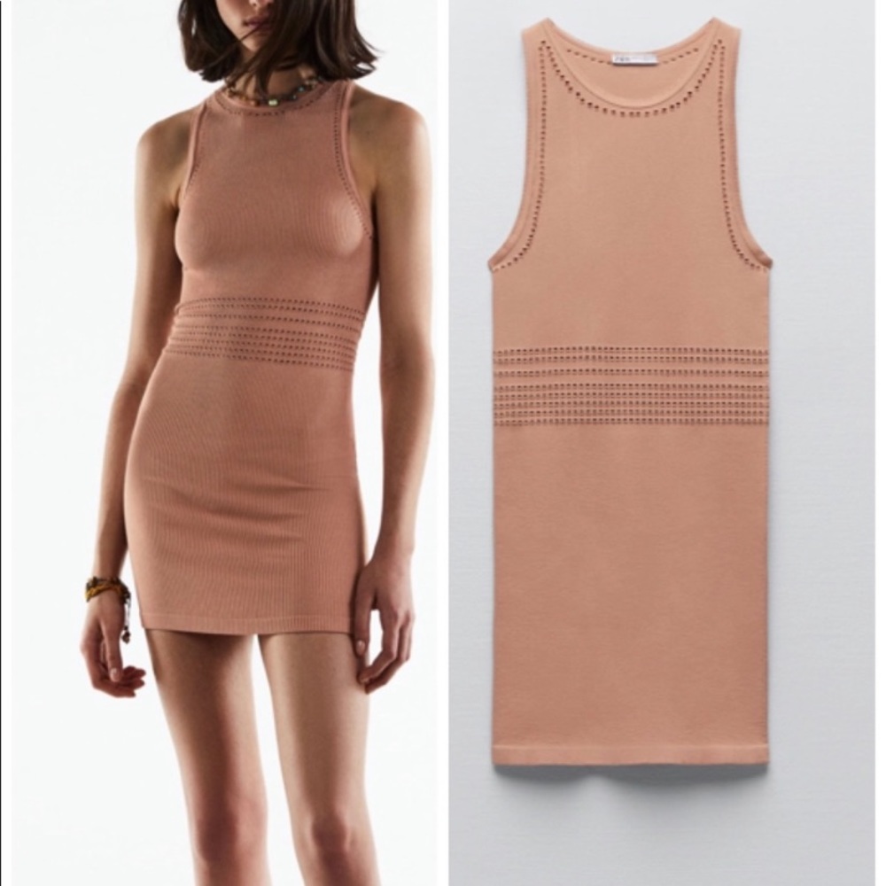 Zara Seamless Openwork Dress Beige Pink NWT